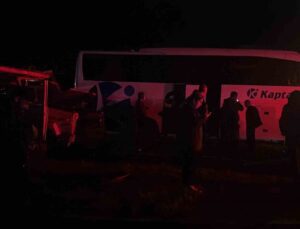 D100’de otobüs ile kamyonet çarpıştı: 1 yaralı