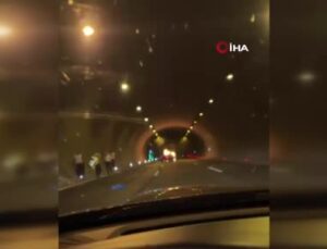 Tünelde kaza sonrası yangın… Kaza yapan araçlardan biri alev alev yandı