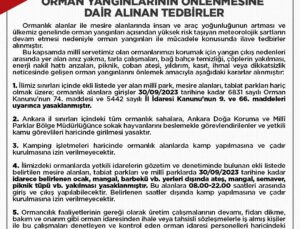 Ankara’da ormanlık alanlara girişler 30 Eylül’e kadar yasaklandı