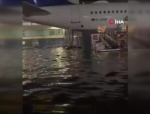 Frankfurt Havalimanı’nı su bastı, apron göle döndü