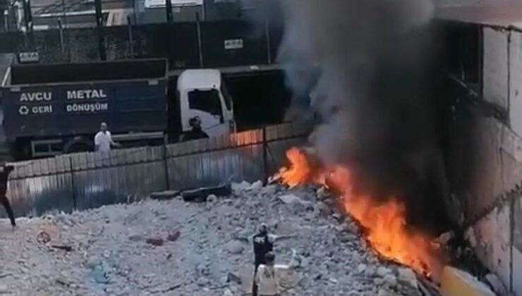 İstanbul’da yangına bir garip müdahale kamerada: Biri taş attı diğeri rüzgarla savaştı