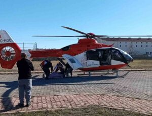 Ambulans helikopter ayağı ampute edilen hasta için havalandı