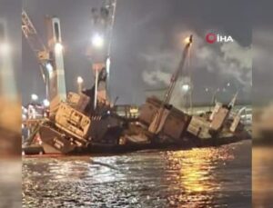 Bursa’da fırtınada gemi yan yattı