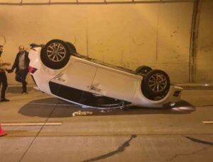 Dolmabahçe Tüneli’nde çarpışan araçlardan birisi takla attı: 1 yaralı