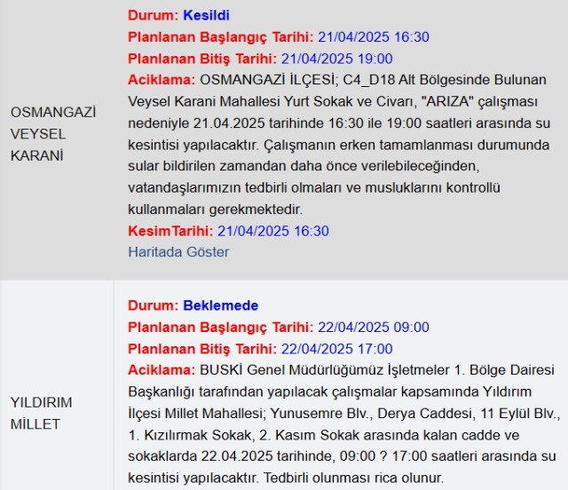 Bursa'da Su Kesintisi ve Güncel Bilgiler