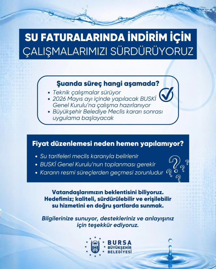 Bursa'da Su Faturalarına İndirim Çalışmaları