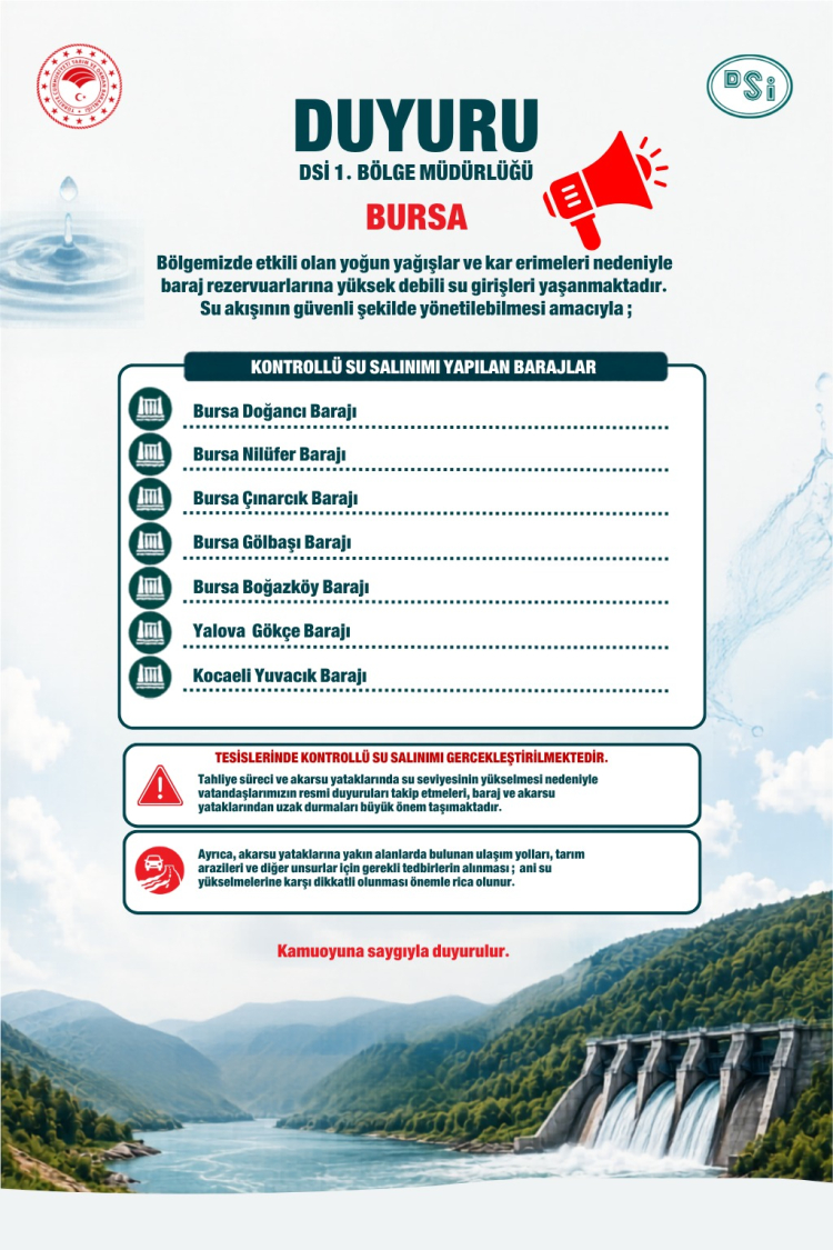 Bursa'da Yoğun Yağışlar Barajları Etkiledi