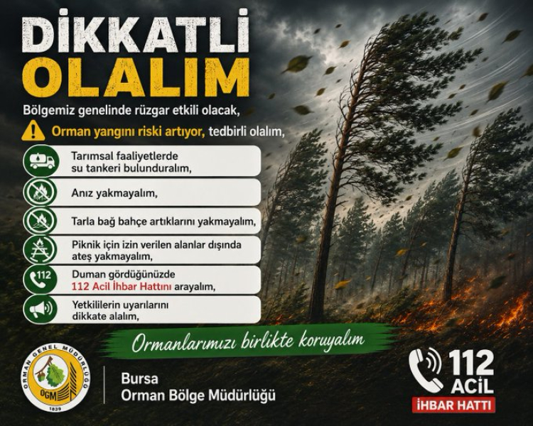 Bursa'da Orman Yangını Riski Uyarısı