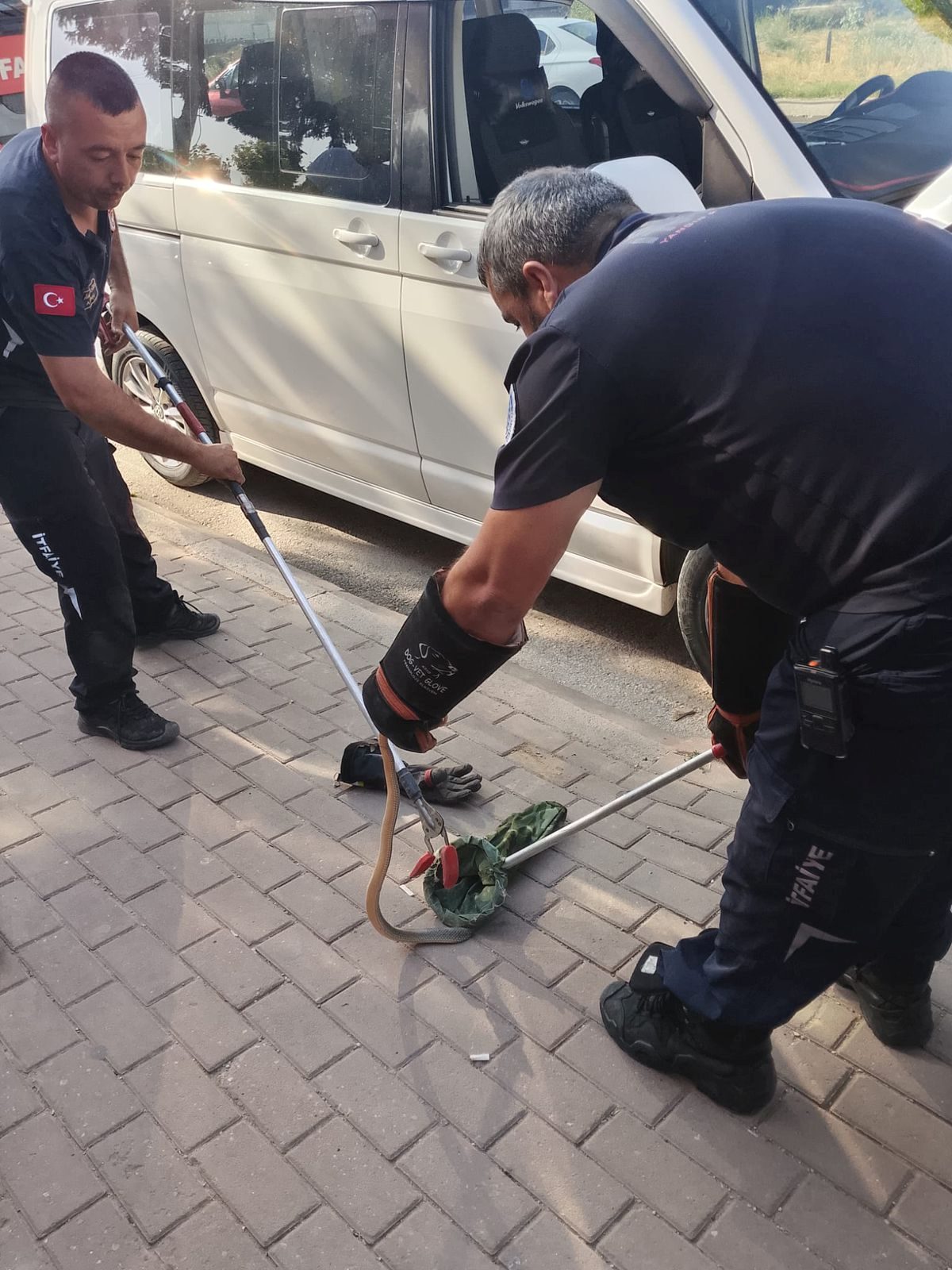 İnegöl'de minibüsteki yılan paniği olayında yetkililer konusunda hızlı müdahale ederek