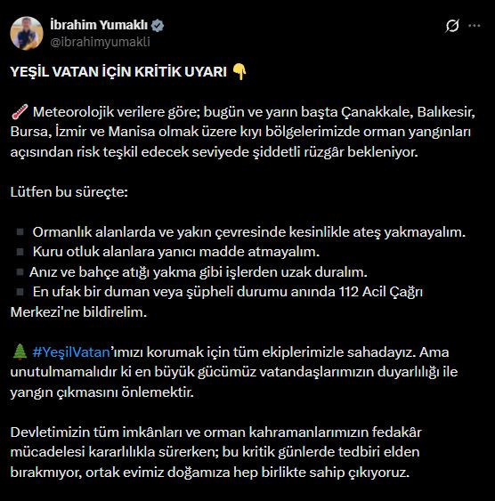 Orman Yangını Uyarısı ve Güvenlik Önlemleri