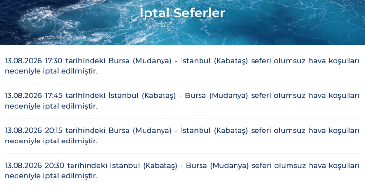 Bursa Deniz Otobüsleri Hava Koşulları Nedeniyle Seferleri İptal Etti