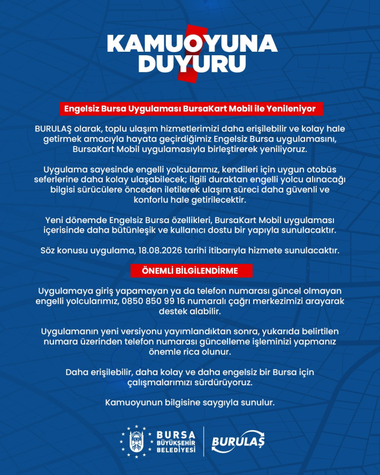 Bursa'da Engelsiz Ulaşım Sistemi Güncelleniyor