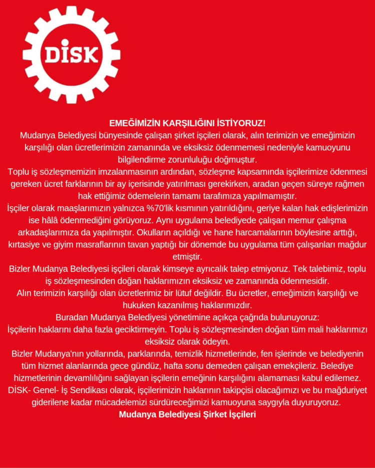 Mudanya Belediyesi İşçilerinden Ücret Talepleri