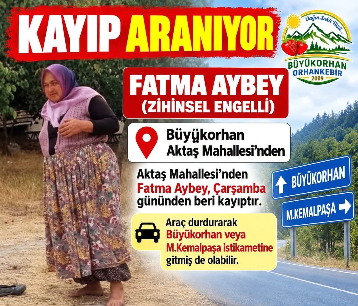 Bursa Büyükorhan'da kayıp olan engelli kadın güvenlik güçleri tarafından sağ