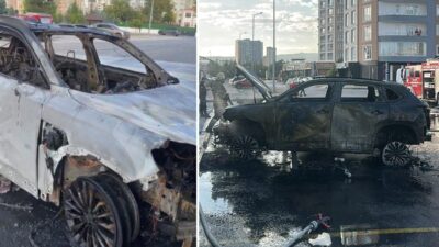Bursa'da meydana gelen yangında elektrikli otomobil kullanılamaz hale gelirken, olayla